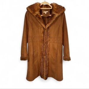 Y2K Penny Lane Brown Faux Fur Trimmed Women's Suede Duster indie boho Coat